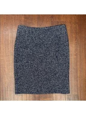 Purdey Wool Blend Woven Textured Blue and White Pencil Skirt, Size XL (42)